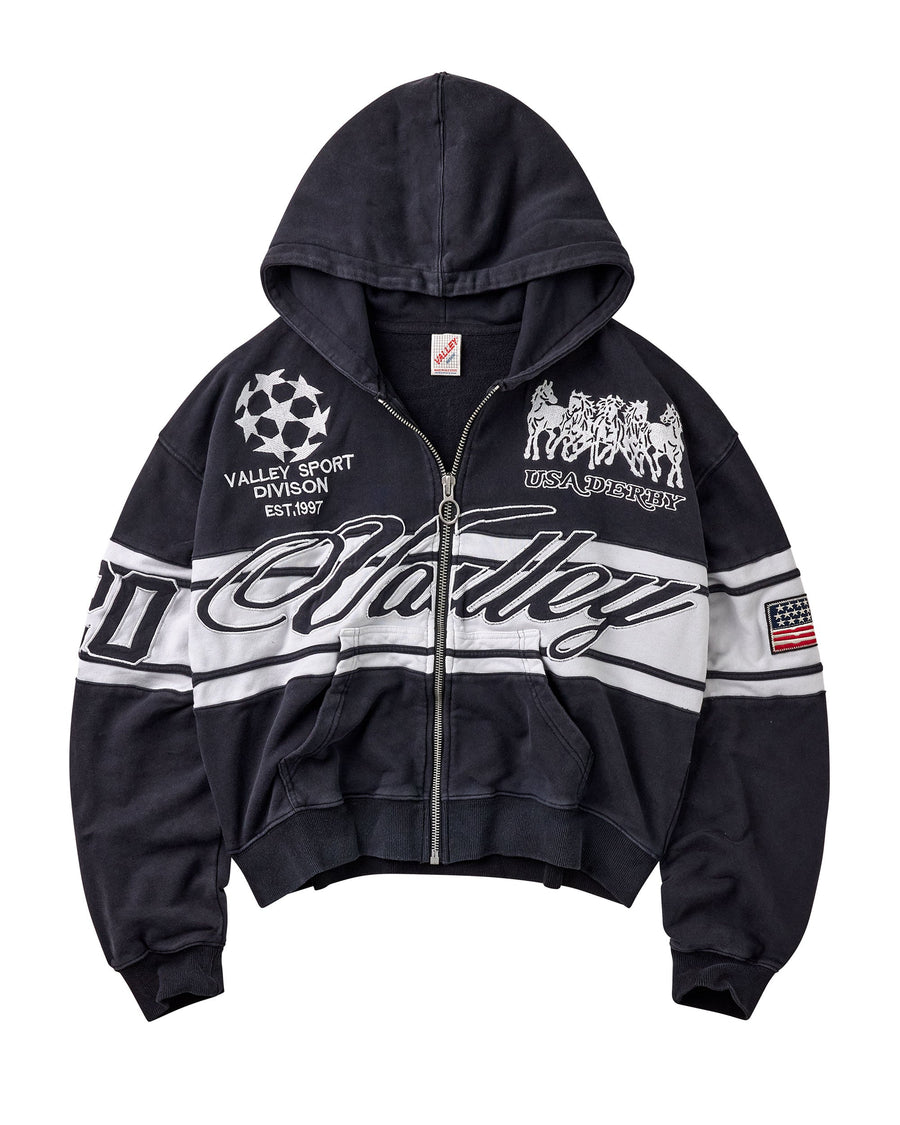 BLACK CURSIVE ZIP UP HOODIE